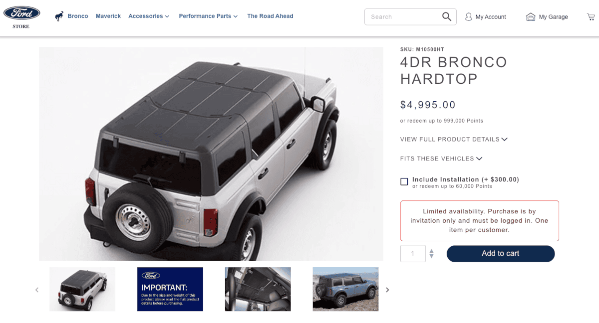 4DR BRONCO HARDTOP for sale