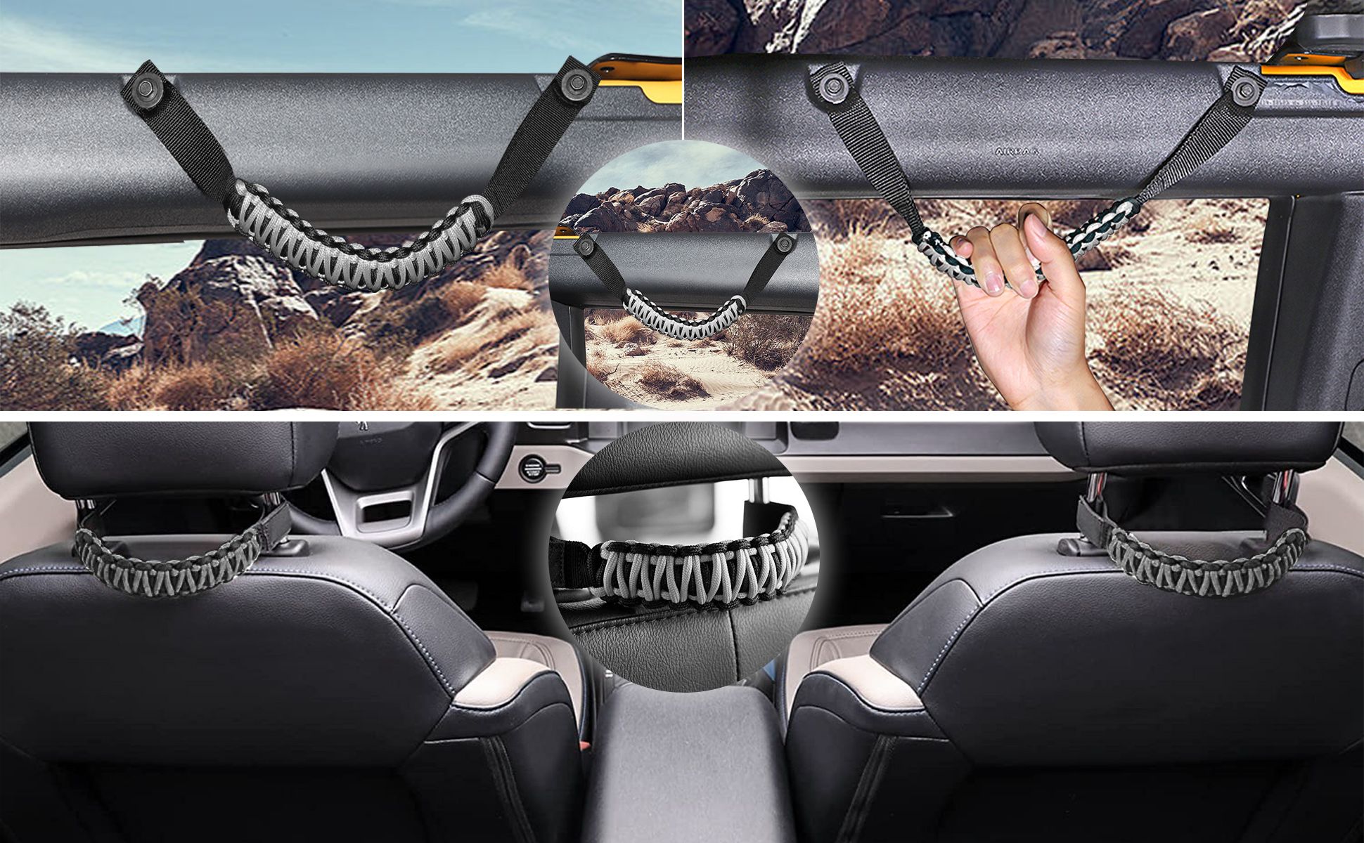 2 Pack Roll Bar Grab Handles + 2 Pack Headrest Grab Handles Set Are