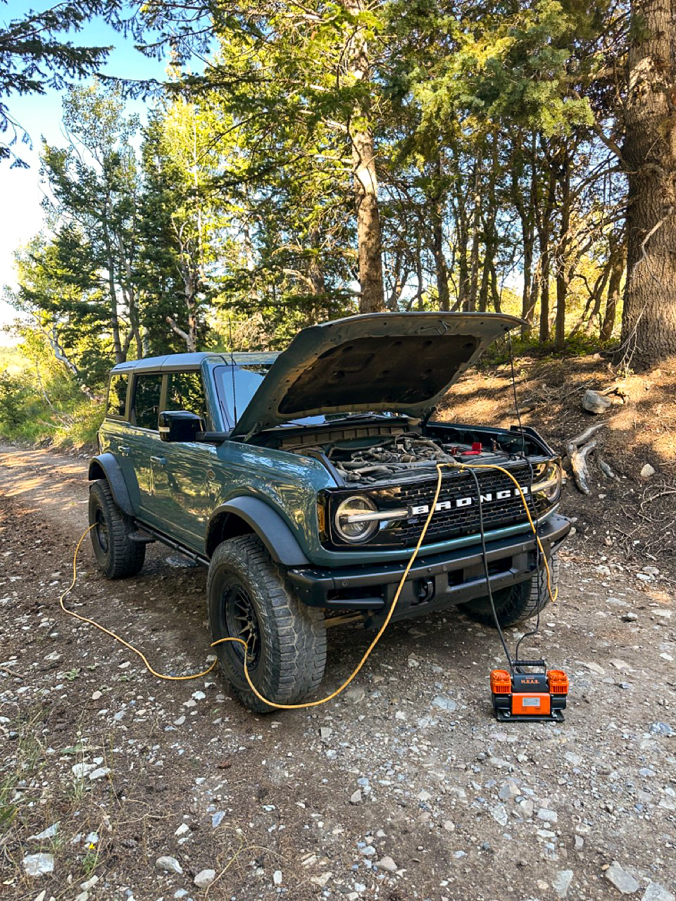airing up tires on a bronco