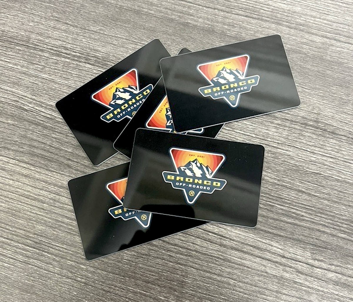 Gift cards spread out on table