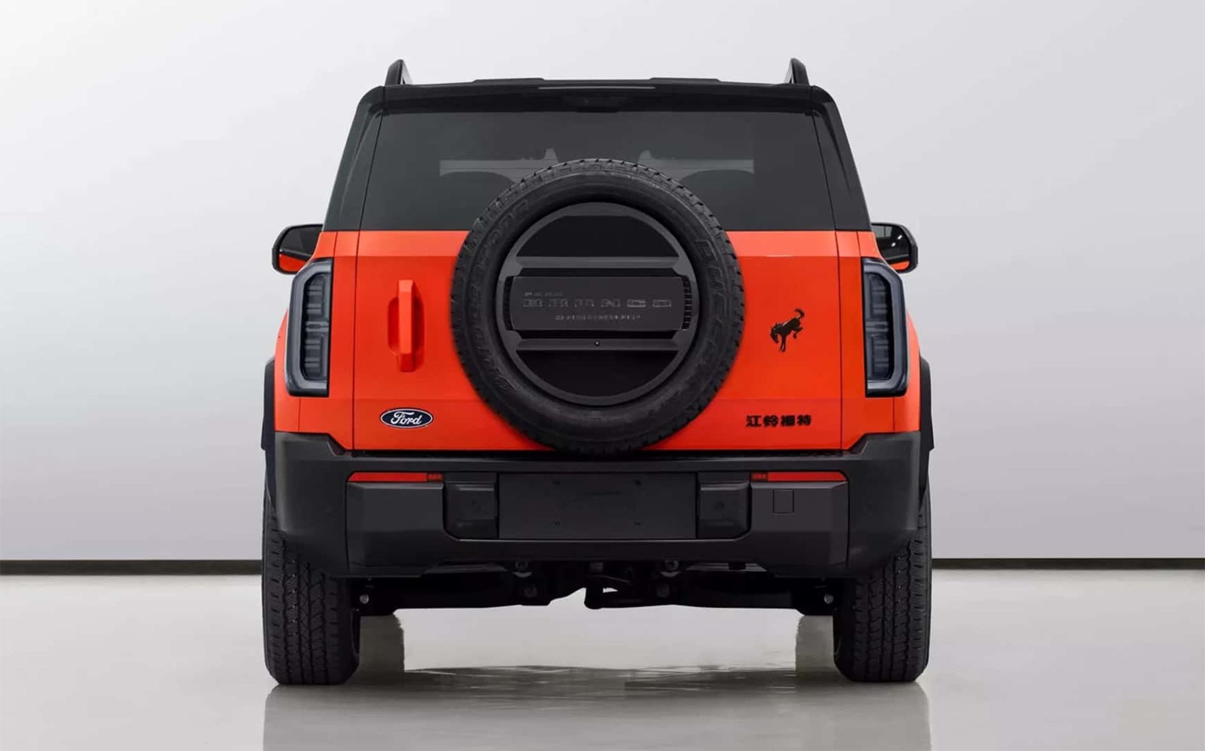 ford bronco ev rear profile in studio 
