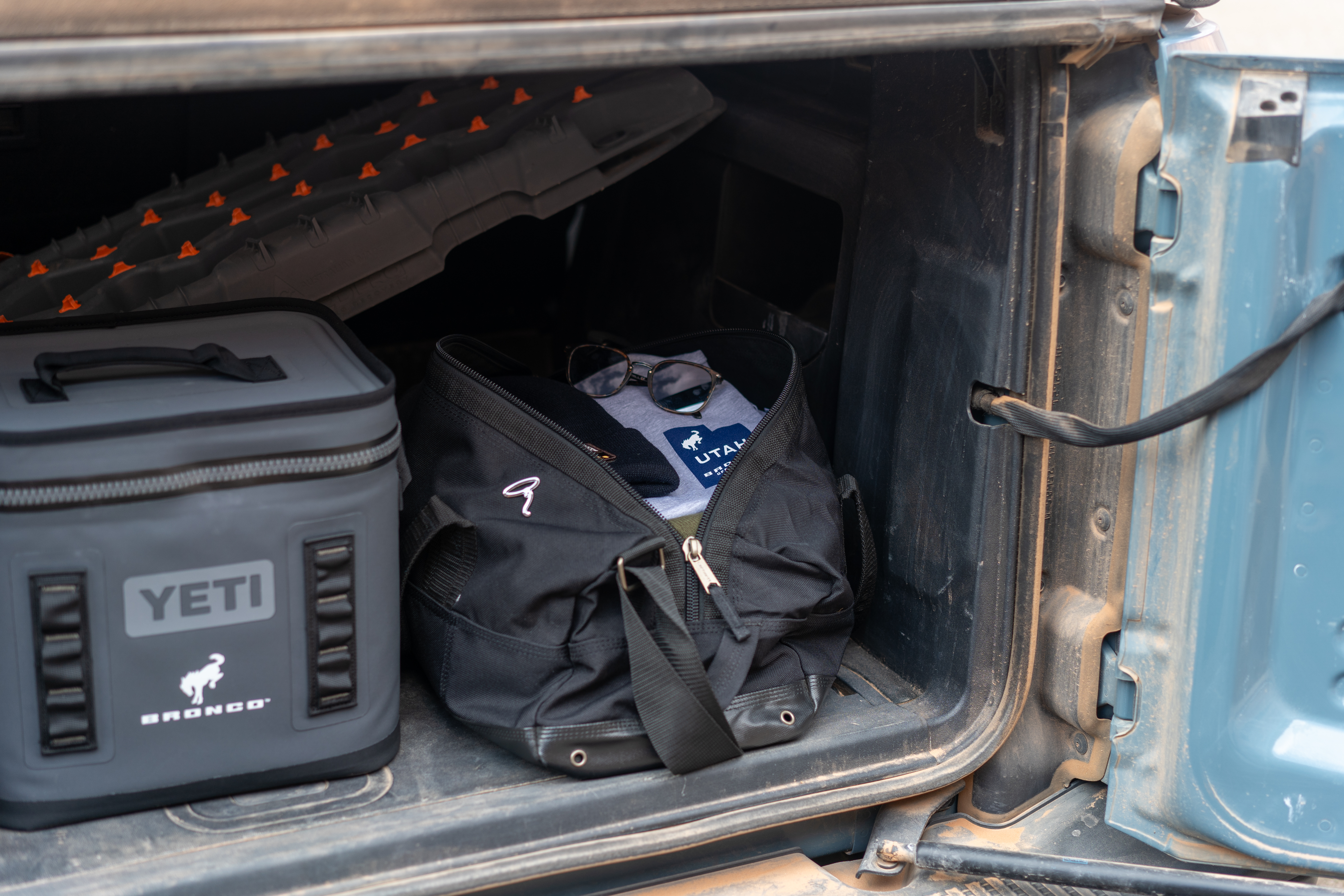 gear in the truck of a ford bronco